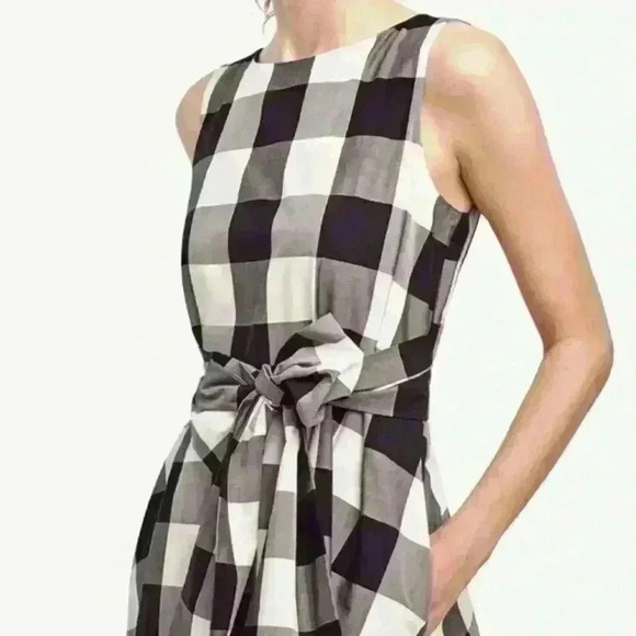 Ann Taylor Cotton Black White  Gingham Midi Dress‎ Plaid Sleeveless size MPetite - Picture 9 of 13